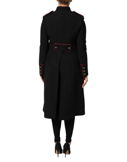 Dolce & Gabbana Women's Single Breasted Virgin Wool Silk Nylon & Elastane Trench Coat - Black