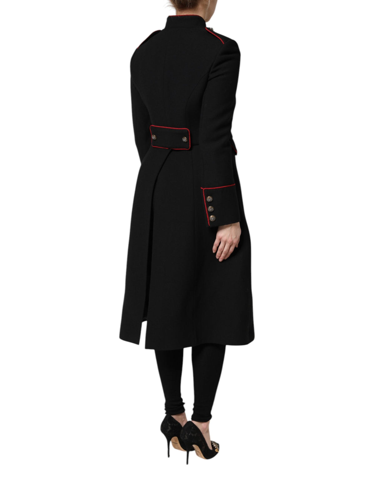 Dolce & Gabbana Women's Single Breasted Virgin Wool Silk Nylon & Elastane Trench Coat - Black