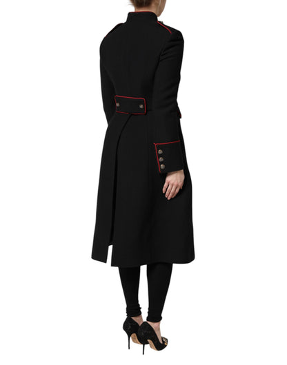 Dolce & Gabbana Women's Single Breasted Virgin Wool Silk Nylon & Elastane Trench Coat - Black
