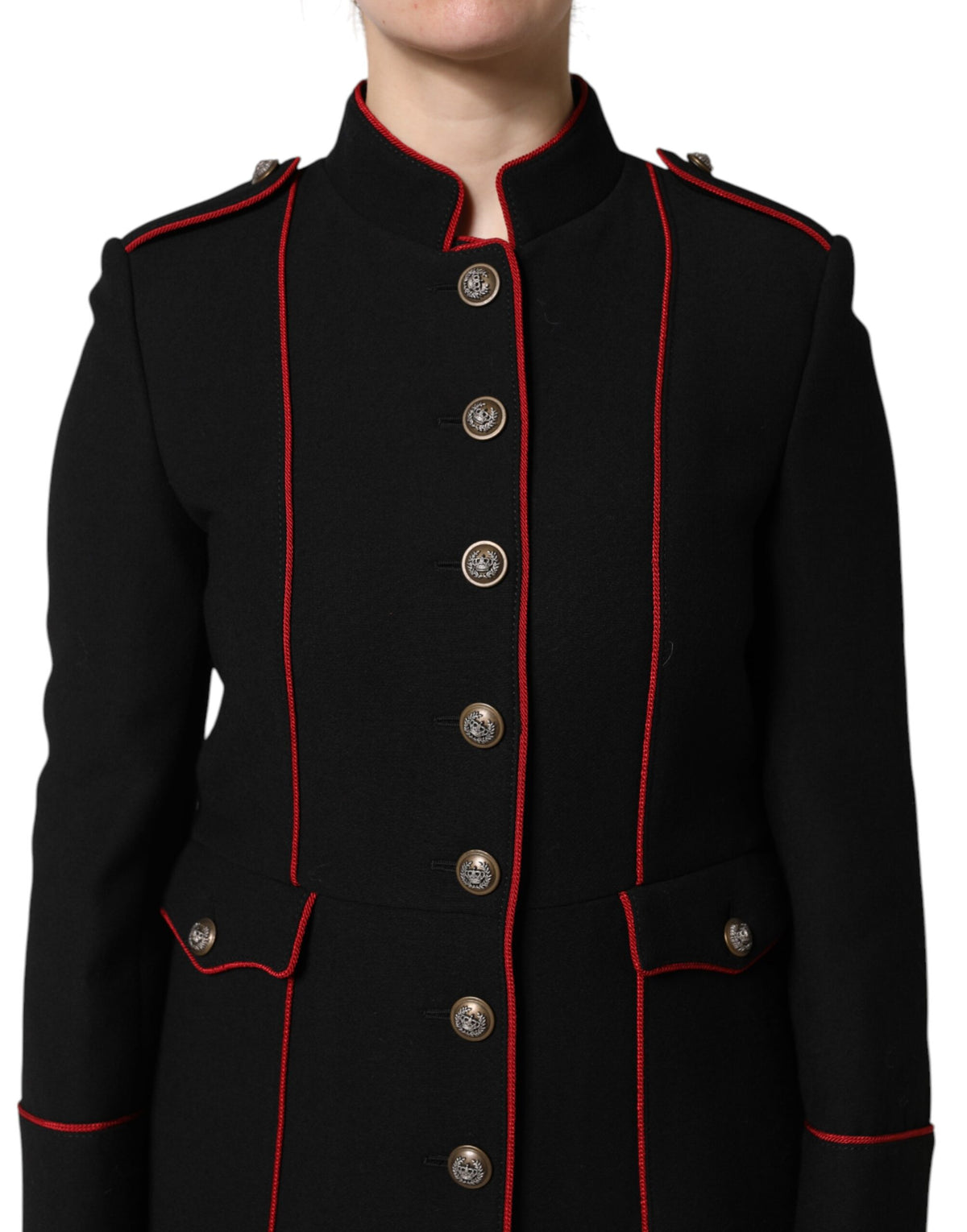 Dolce & Gabbana Women's Single Breasted Virgin Wool Silk Nylon & Elastane Trench Coat - Black