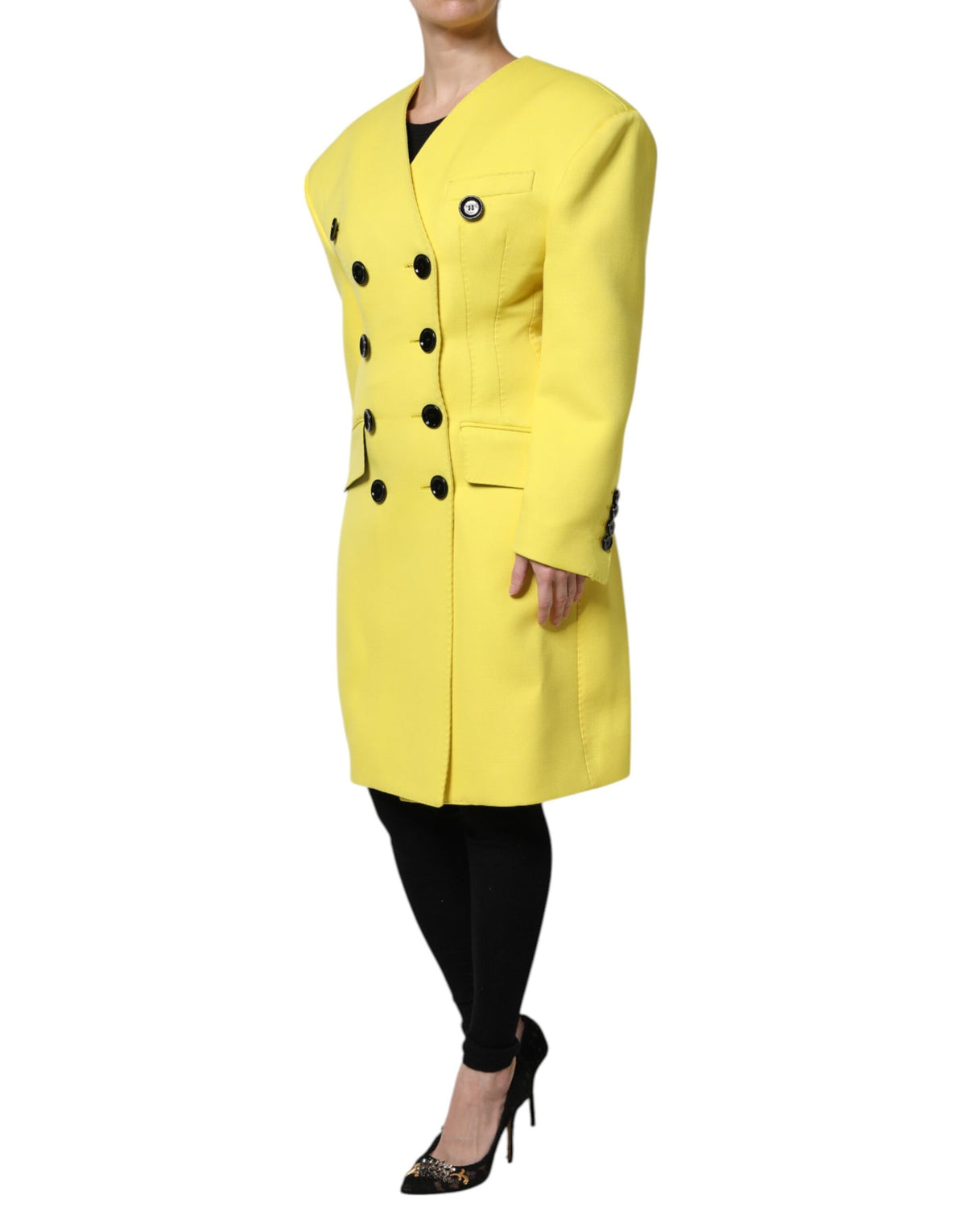 Dolce & Gabbana Women's Double Breasted Virgin Wool & Silk Trench Coat - Yellow