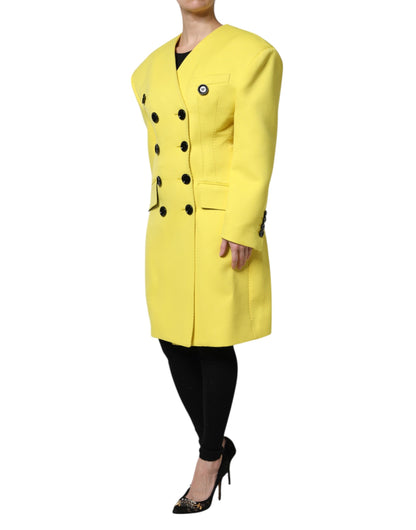 Dolce & Gabbana Women's Double Breasted Virgin Wool & Silk Trench Coat - Yellow