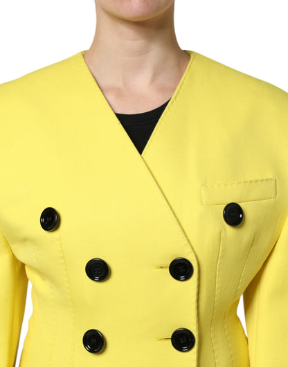 Dolce & Gabbana Women's Double Breasted Virgin Wool & Silk Trench Coat - Yellow