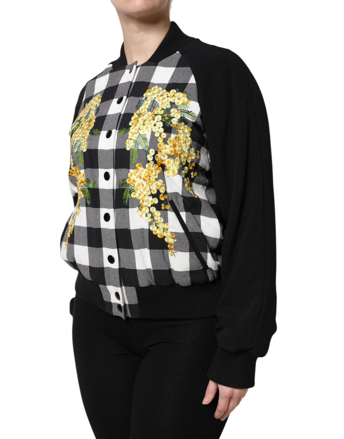 Dolce & Gabbana Women's Down Silk Cotton Viscose & Acetate Jacket - Black White Floral
