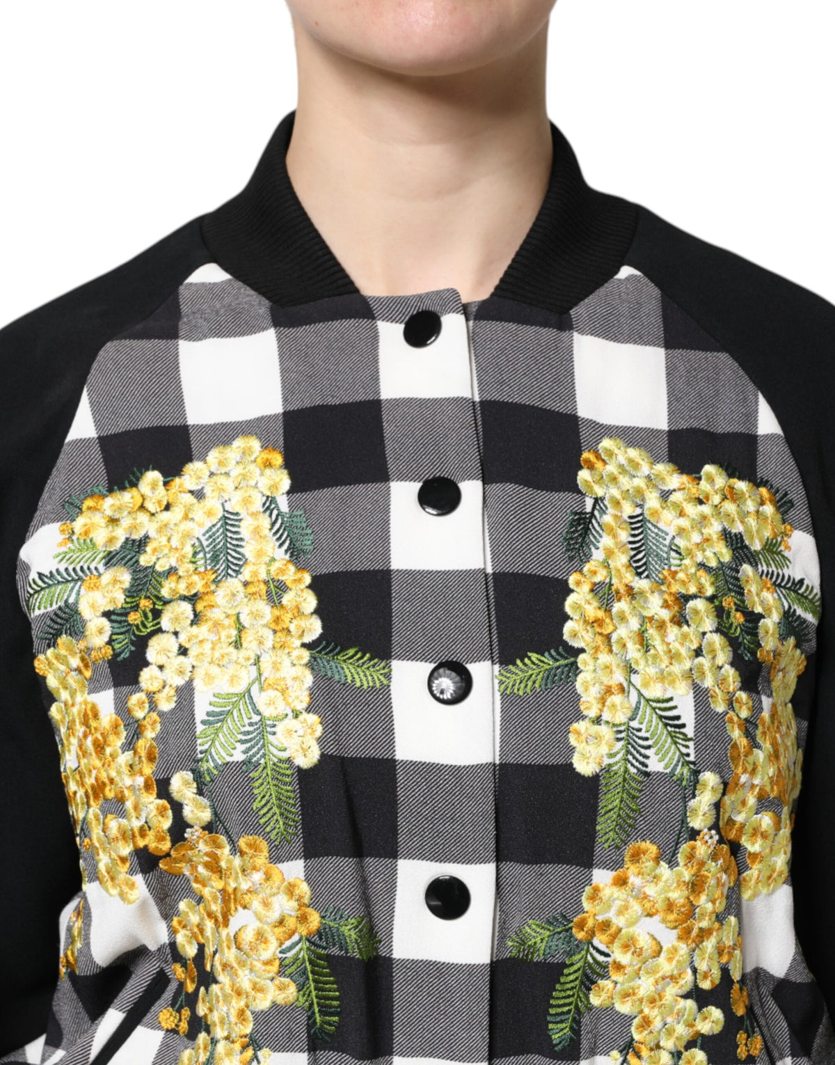 Dolce & Gabbana Women's Down Silk Cotton Viscose & Acetate Jacket - Black White Floral