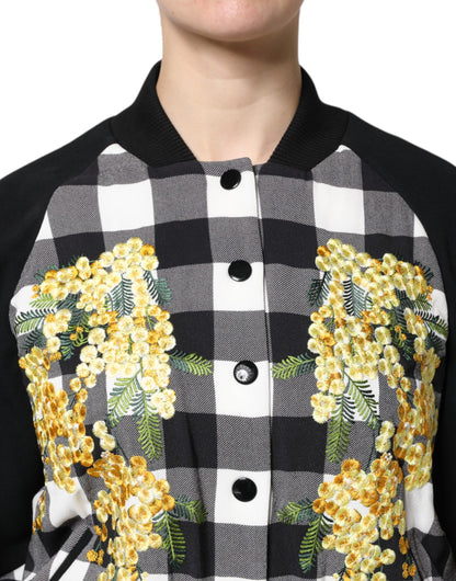 Dolce & Gabbana Women's Down Silk Cotton Viscose & Acetate Jacket - Black White Floral