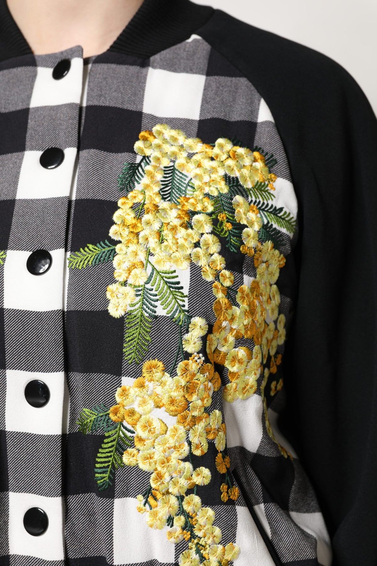 Dolce & Gabbana Women's Down Silk Cotton Viscose & Acetate Jacket - Black White Floral