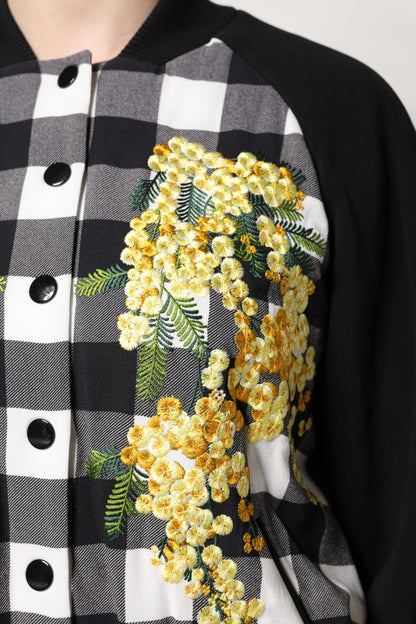 Dolce & Gabbana Women's Down Silk Cotton Viscose & Acetate Jacket - Black White Floral