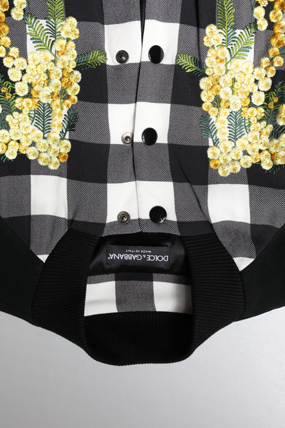 Dolce & Gabbana Women's Down Silk Cotton Viscose & Acetate Jacket - Black White Floral