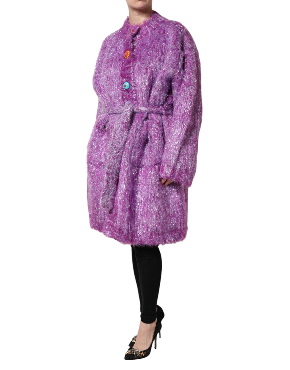 Dolce & Gabbana Women's Nylon Polyester Mohair & Virgin Wool Trench Coat - Purple