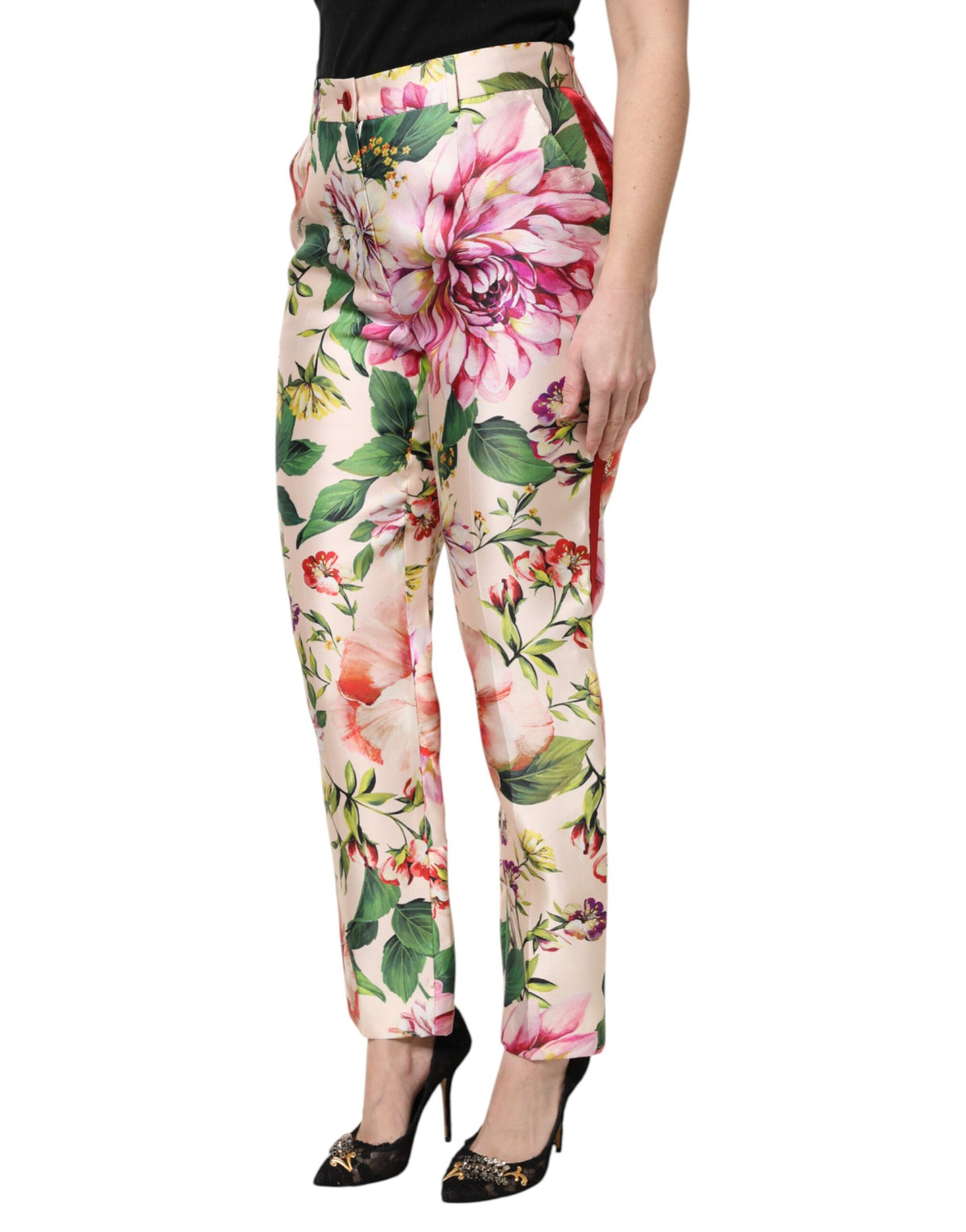 Dolce & Gabbana Women's Straight Regular Fit High Rise Polyester & Silk Jeans - Multicolor Floral