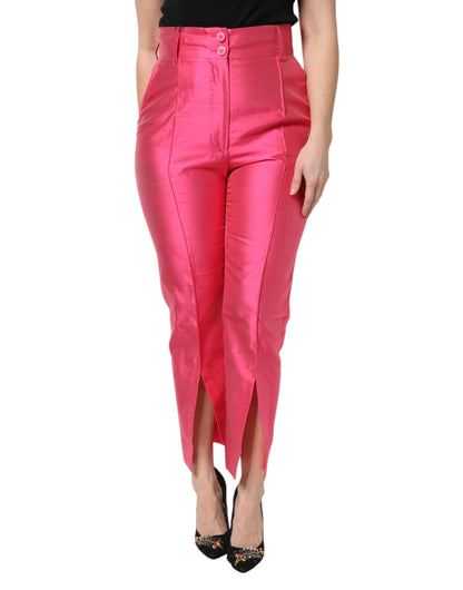 Dolce & Gabbana Women's Tapered Leg Regular Fit High Rise Silk Jeans - Pink