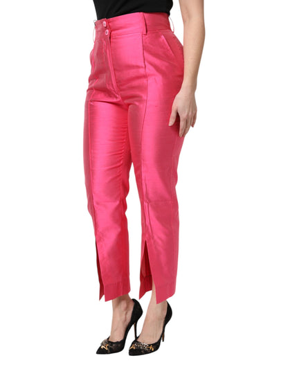 Dolce & Gabbana Women's Tapered Leg Regular Fit High Rise Silk Jeans - Pink