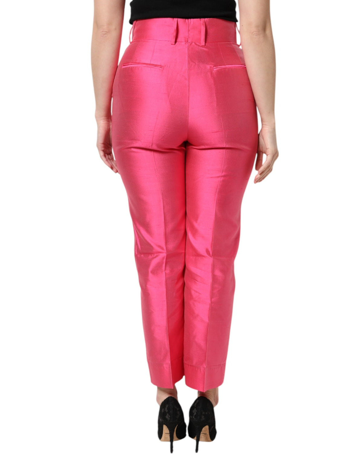 Dolce & Gabbana Women's Tapered Leg Regular Fit High Rise Silk Jeans - Pink