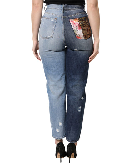Dolce & Gabbana Women's Regular Fit High Rise Cotton Denim Nylon Polyester & Silk Jeans - Multicolor Floral Jacquard Patchwork