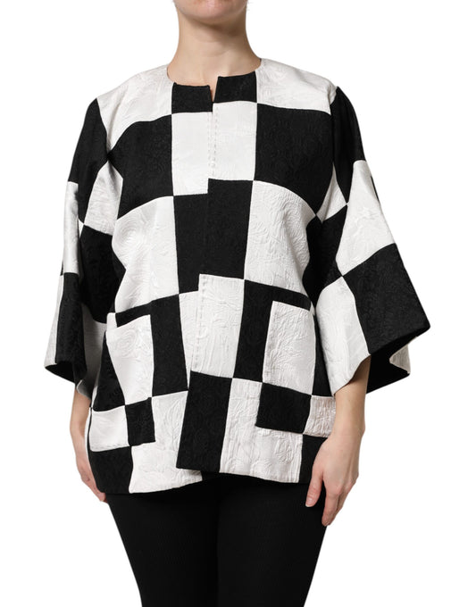 Dolce & Gabbana Women's Nylon Polyester Cotton & Silk Blazer - Black White Jacquard Patchwork