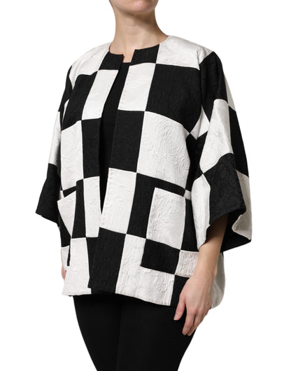 Dolce & Gabbana Women's Nylon Polyester Cotton & Silk Blazer - Black White Jacquard Patchwork