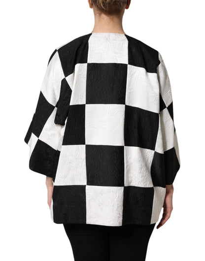 Dolce & Gabbana Women's Nylon Polyester Cotton & Silk Blazer - Black White Jacquard Patchwork