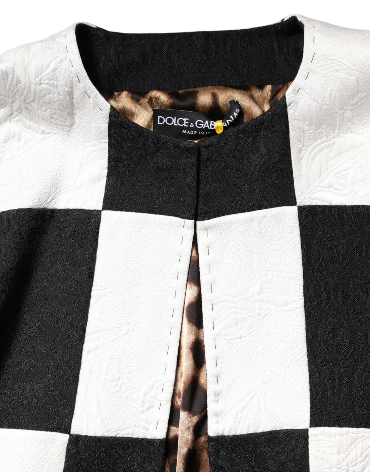 Dolce & Gabbana Women's Nylon Polyester Cotton & Silk Blazer - Black White Jacquard Patchwork