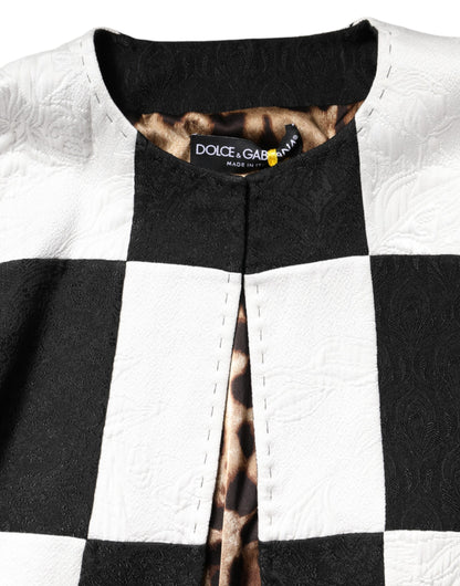 Dolce & Gabbana Women's Nylon Polyester Cotton & Silk Blazer - Black White Jacquard Patchwork