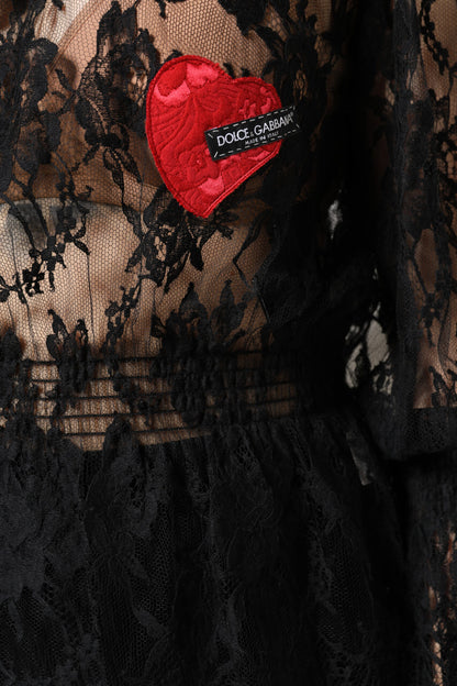 Dolce & Gabbana Black Cotton Floral Lace Women Blouse Top