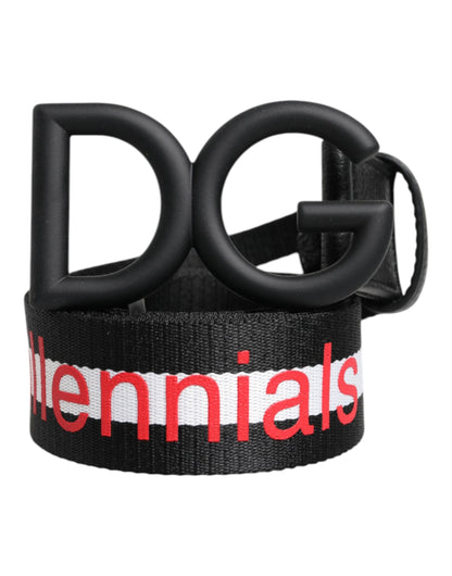 Dolce & Gabbana Brass Leather Polyester & Metal Belt - Black Print