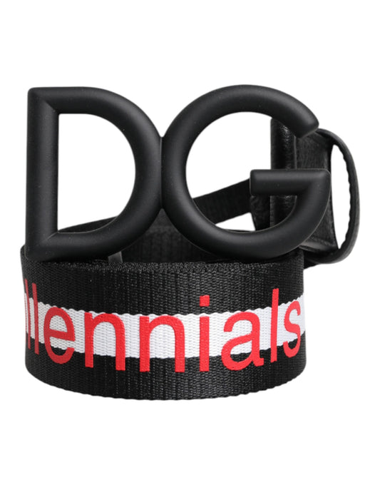 Dolce & Gabbana Brass Leather Polyester & Metal Belt - Black Print