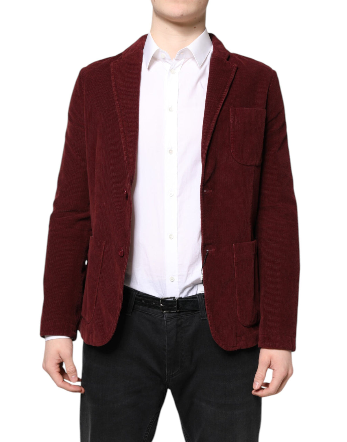 GF Ferre Men's Single Breasted Corduroy Blazer - Maroon