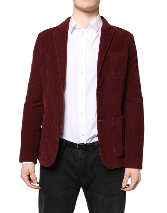 GF Ferre Men's Single Breasted Corduroy Blazer - Maroon