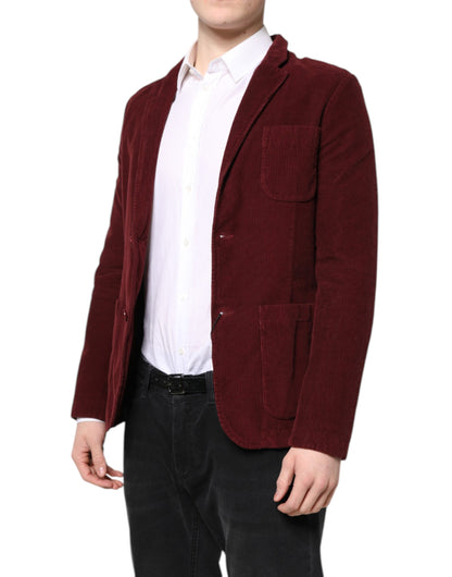 GF Ferre Men's Single Breasted Corduroy Blazer - Maroon