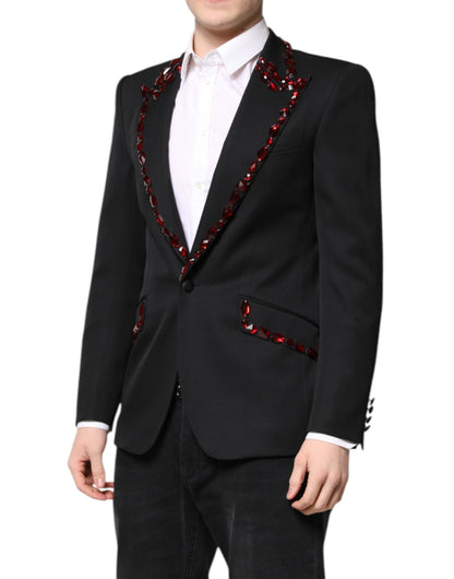 Dolce & Gabbana Men's Single Breasted Virgin Wool Viscose Polyester & Crystal Blazer - Black Red