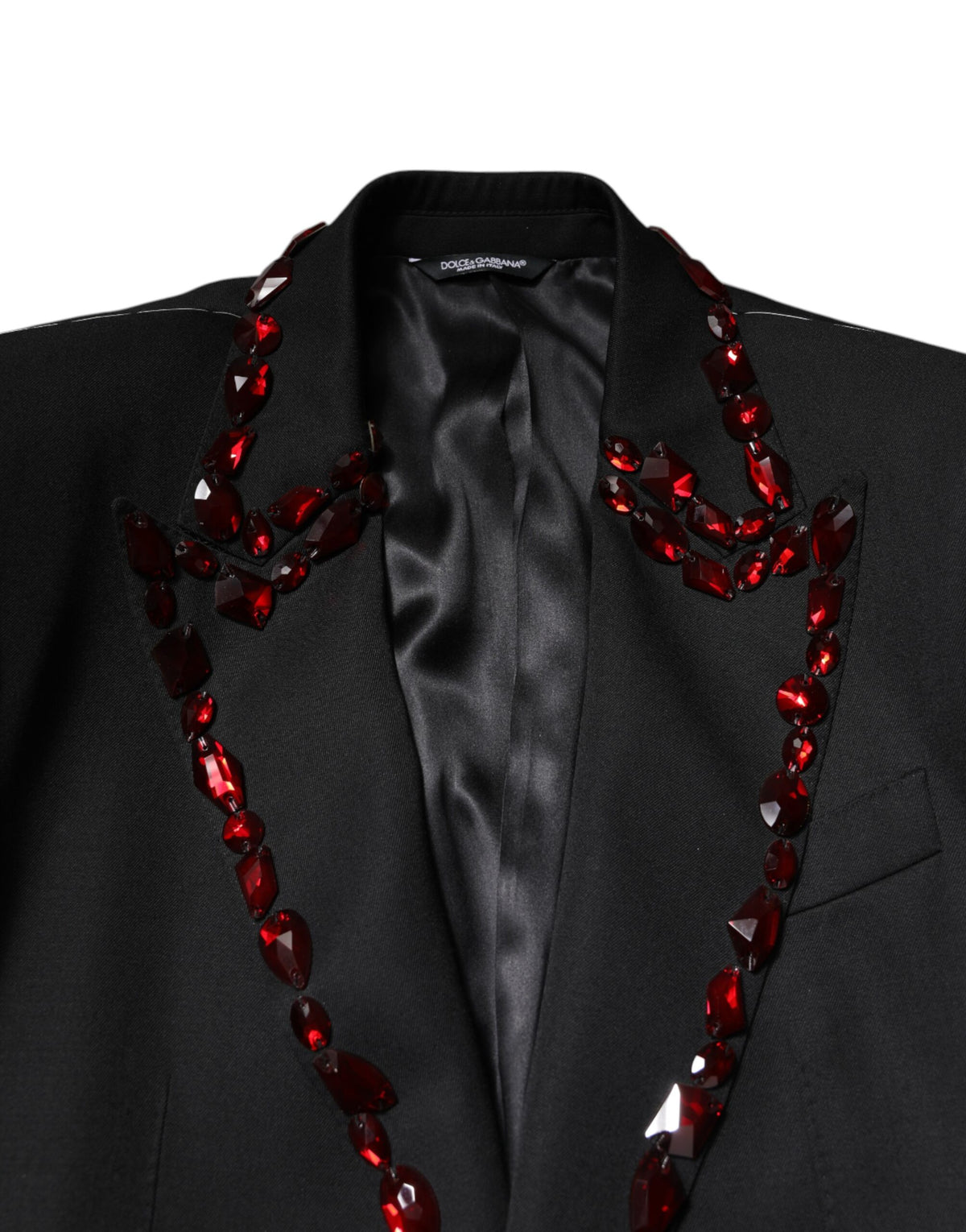 Dolce & Gabbana Men's Single Breasted Virgin Wool Viscose Polyester & Crystal Blazer - Black Red