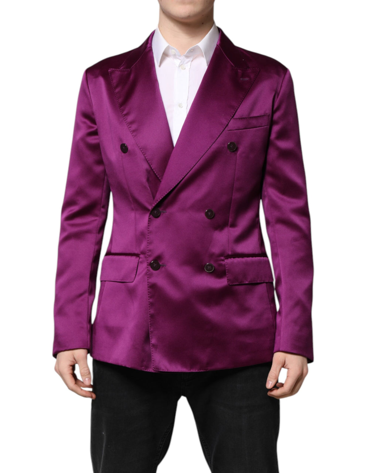 Dolce & Gabbana Men's Double Breasted Polyester & Viscose Blazer - Purple