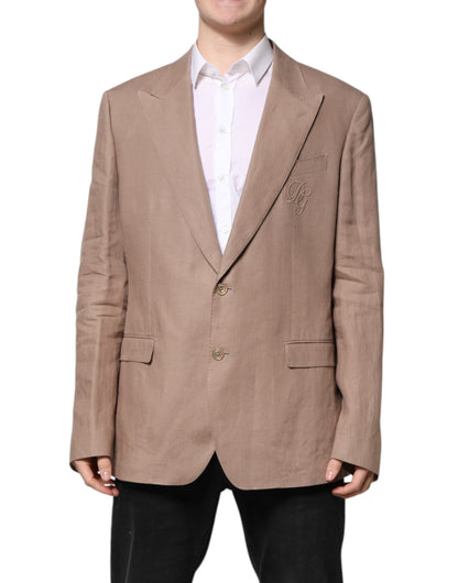 Dolce & Gabbana Men's Single Breasted Flax & Silk Blazer - Beige Brown