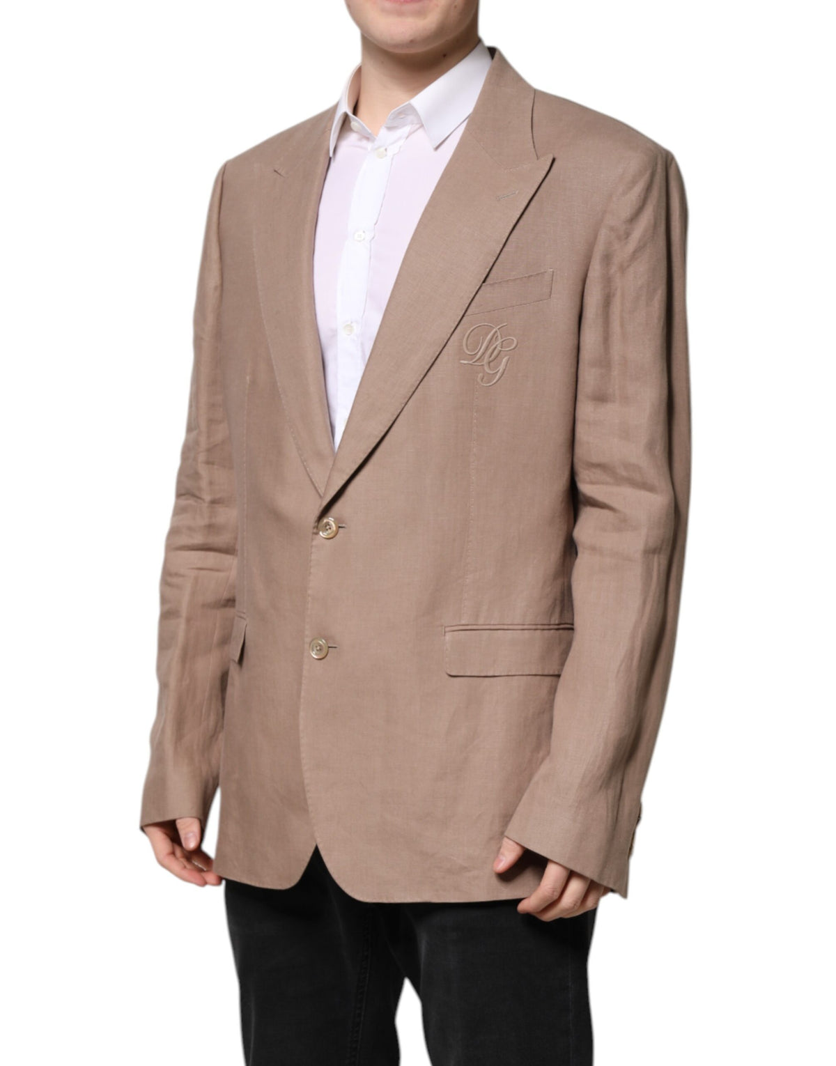 Dolce & Gabbana Men's Single Breasted Flax & Silk Blazer - Beige Brown