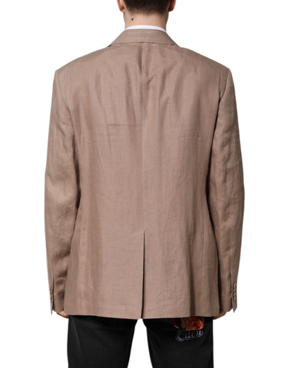Dolce & Gabbana Men's Single Breasted Flax & Silk Blazer - Beige Brown