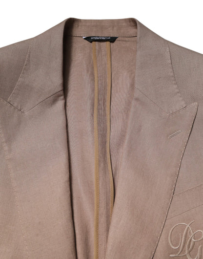 Dolce & Gabbana Men's Single Breasted Flax & Silk Blazer - Beige Brown