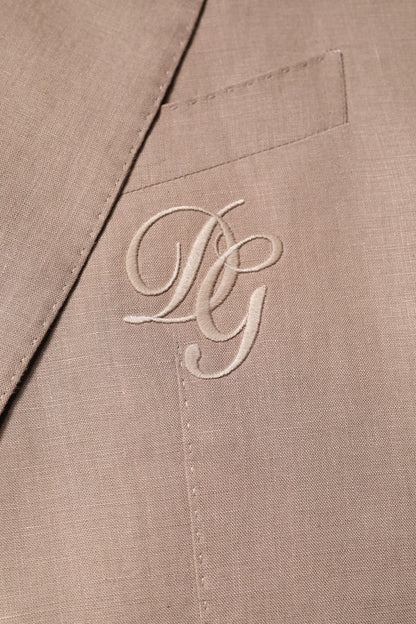 Dolce & Gabbana Men's Single Breasted Flax & Silk Blazer - Beige Brown