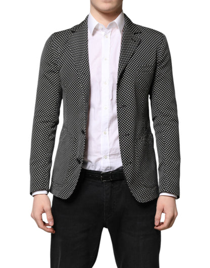 Dolce & Gabbana Men's Single Breasted Polyester Viscose Wool Blazer - Black White Patterned