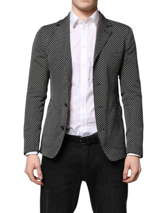 Dolce & Gabbana Men's Single Breasted Polyester Viscose Wool Blazer - Black White Patterned