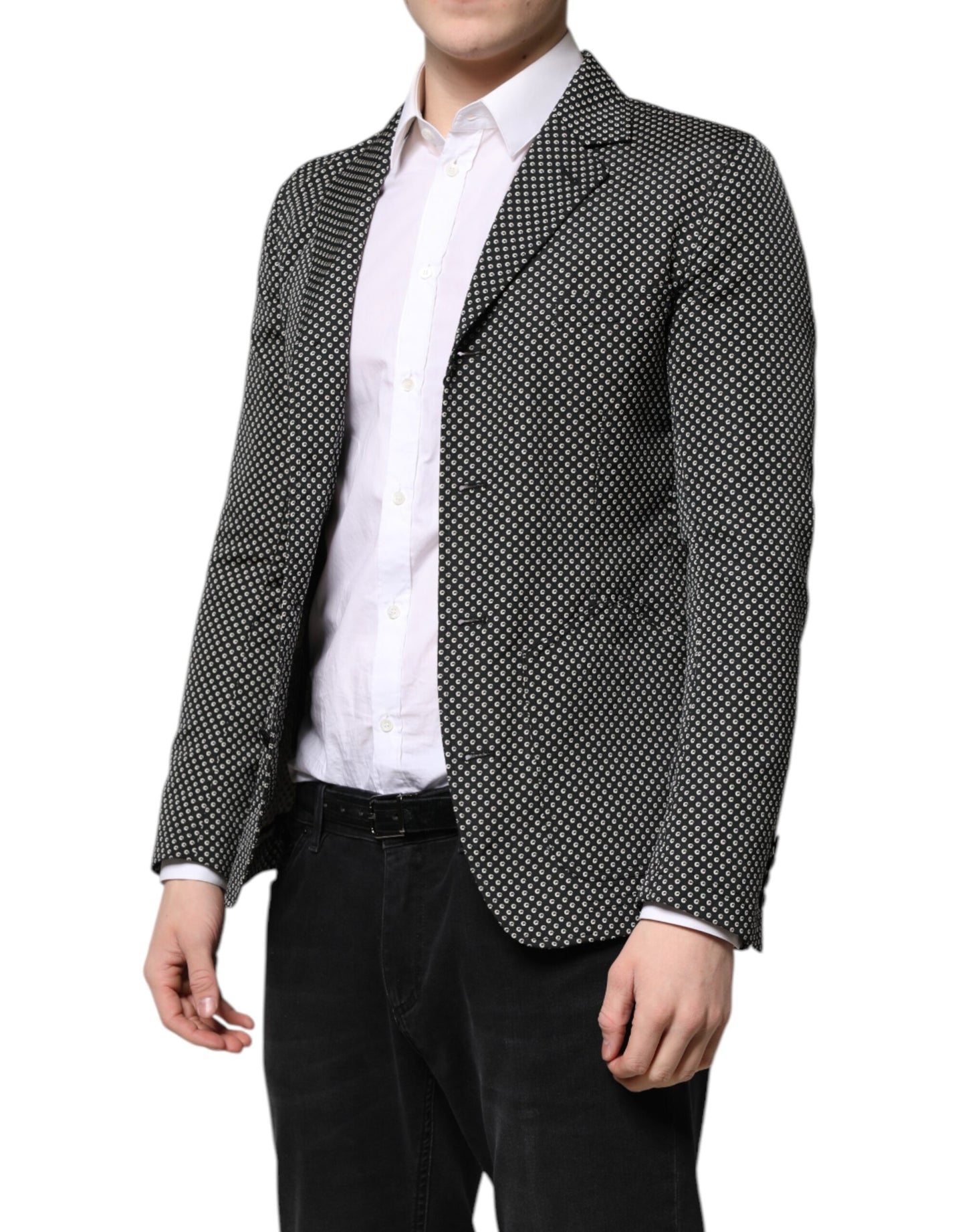 Dolce & Gabbana Black White Patterned Men Suit Coat Blazer