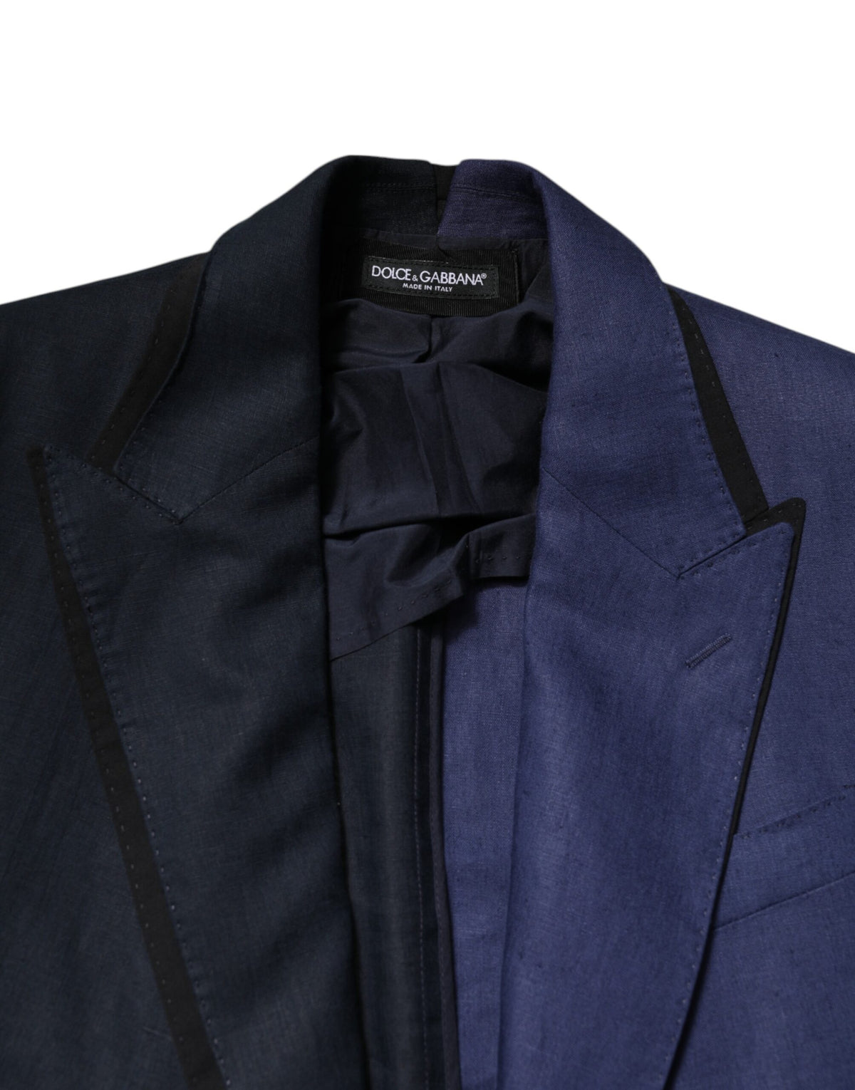 Dolce & Gabbana Men's Double Breasted Virgin Wool Silk Flax & Cotton Blazer - Navy