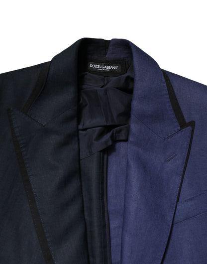 Dolce & Gabbana Men's Double Breasted Virgin Wool Silk Flax & Cotton Blazer - Navy