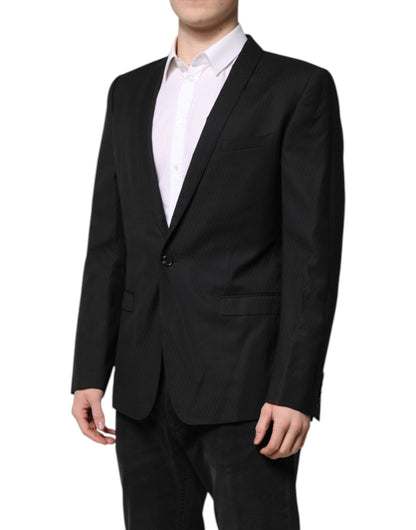 Dolce & Gabbana Men's Single Breasted Virgin Wool Viscose & Cupro Blazer - Black Gold