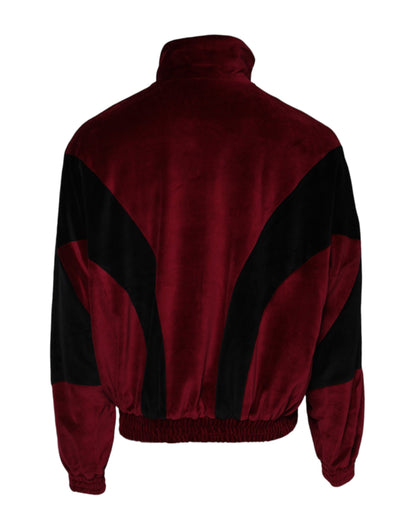 Dolce & Gabbana Red Black Cotton Logo FullZip Bomber Jacket