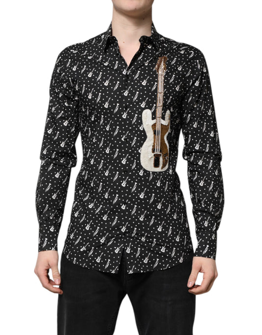 Dolce & Gabbana Men's Slim Long-Sleeve Cotton Dress Shirt - Black Gold