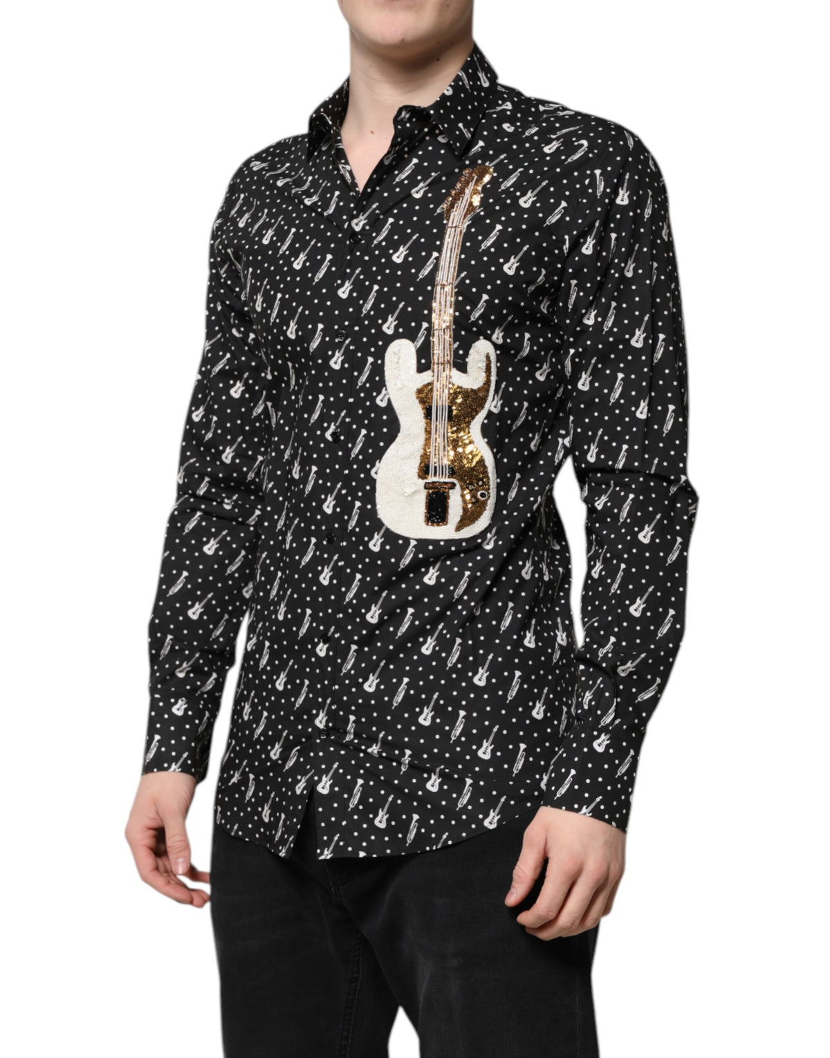 Dolce & Gabbana Men's Slim Long-Sleeve Cotton Dress Shirt - Black Gold