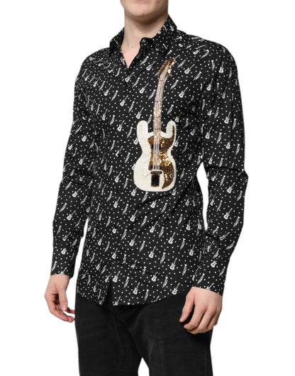 Dolce & Gabbana Men's Slim Long-Sleeve Cotton Dress Shirt - Black Gold