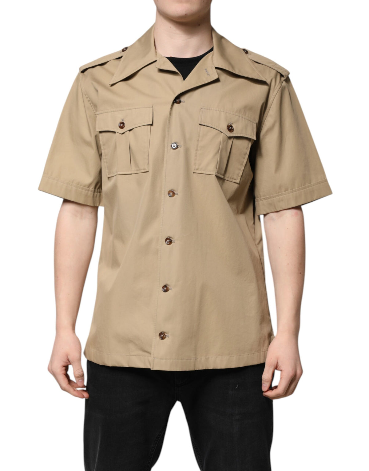Dolce & Gabbana Men's Regular Fit Short-Sleeve Cotton Shirt - Brown Print