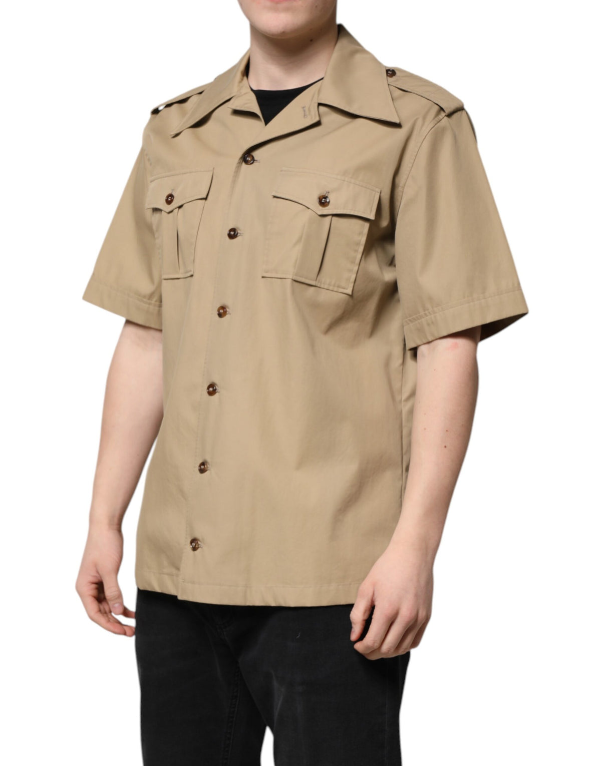 Dolce & Gabbana Men's Regular Fit Short-Sleeve Cotton Shirt - Brown Print
